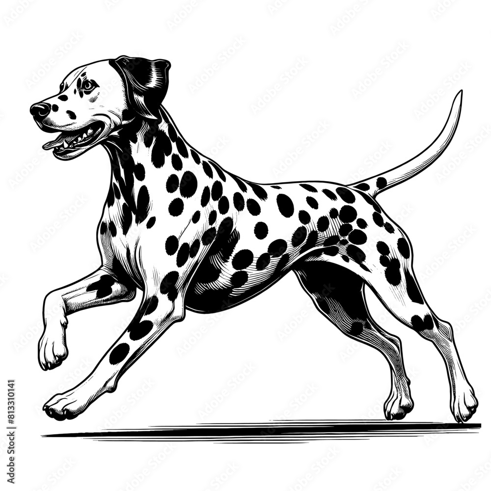 Cute Dalmatian in full-body, hand drawn sketch. Vector isolated on white background	