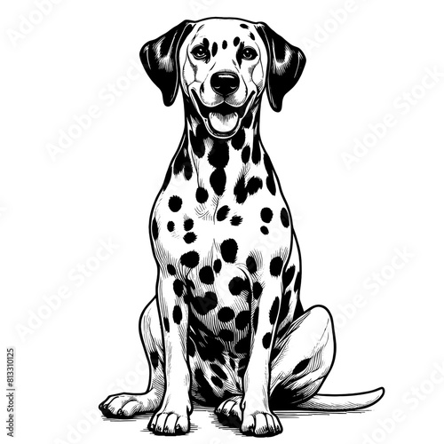 Cute Dalmatian in full-body, hand drawn sketch. Vector isolated on white background	