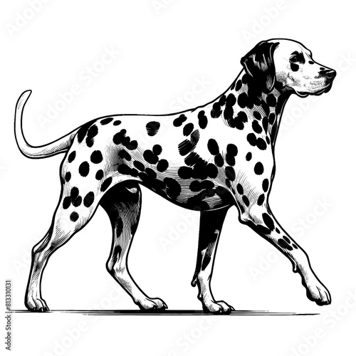 Cute Dalmatian in full-body  hand drawn sketch. Vector isolated on white background 