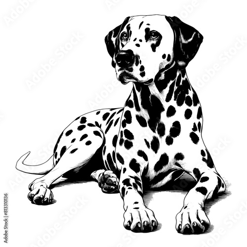 Cute Dalmatian in full-body, hand drawn sketch. Vector isolated on white background	