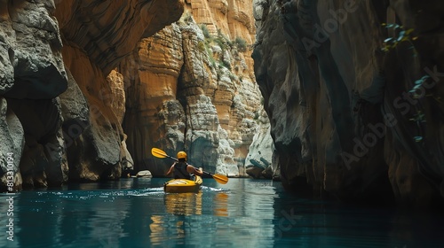 A kayak gliding through calm waters.