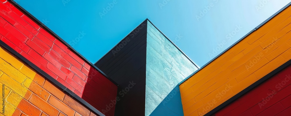 Fototapeta premium Graphic modernism, sharp lines in black and bright color blocks