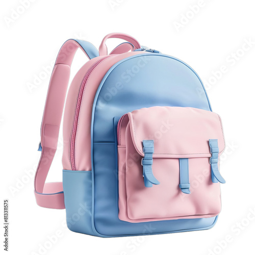 Pink Blue Backpack For Kids Isolated photo