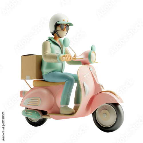 Delivery Scooter with Cardboard Box and Helmet 