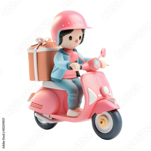 Delivery Scooter with Cardboard Box and Helmet 