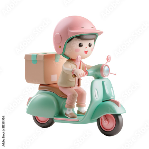 Delivery Scooter with Cardboard Box and Helmet
