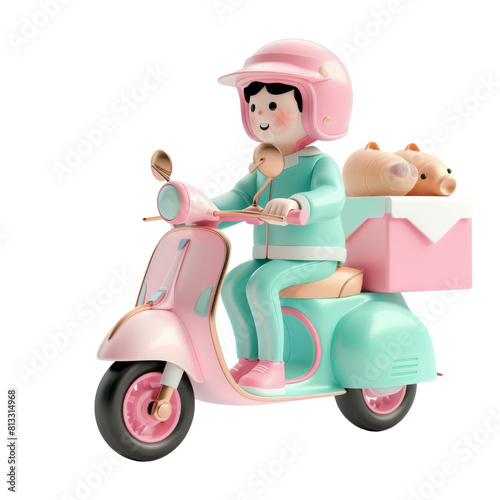 Delivery Scooter with Cardboard Box and Helmet
