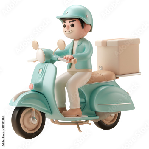 Delivery Scooter with Cardboard Box and Helmet
