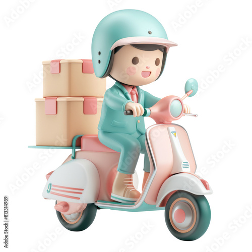 Delivery Scooter with Cardboard Box and Helmet
