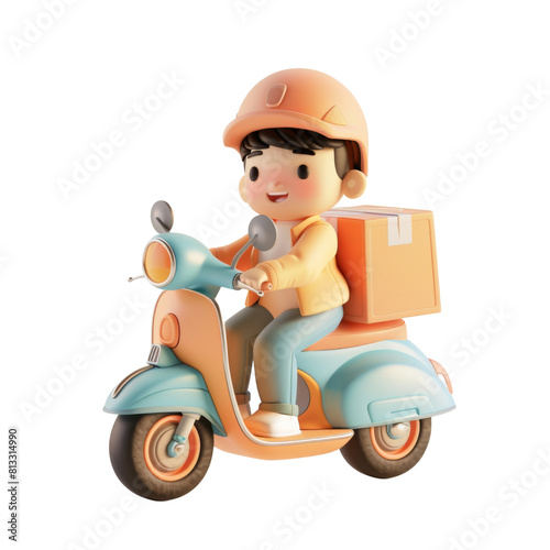 Delivery Scooter with Cardboard Box and Helmet

