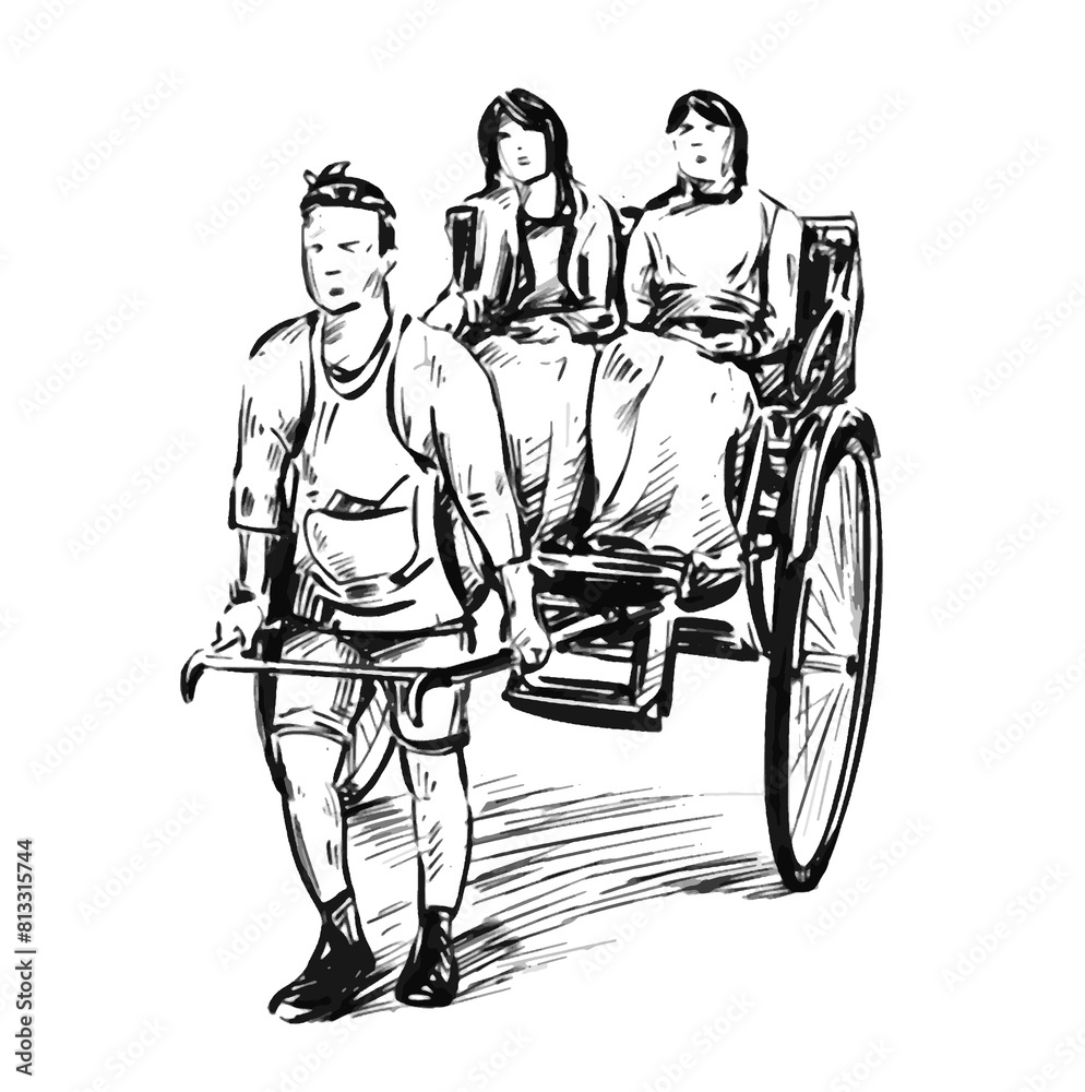 Drawing of the Japanese rickshaw man in Kyoto Drawing of the Japanese rickshaw man in Kyoto