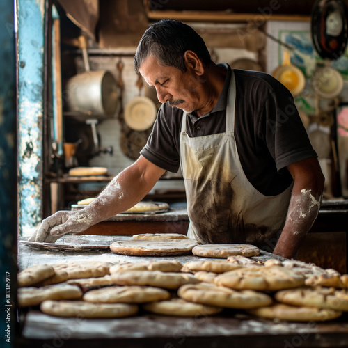 Hombre preparando galletas en una panaderia, negocio familiar