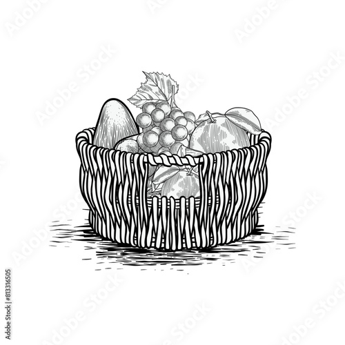 hand drawn fruit basket and fruit collection illustration © Ibnu