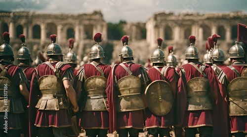 In the Footsteps of Legionnaires. Rear View of Roman Soldiers