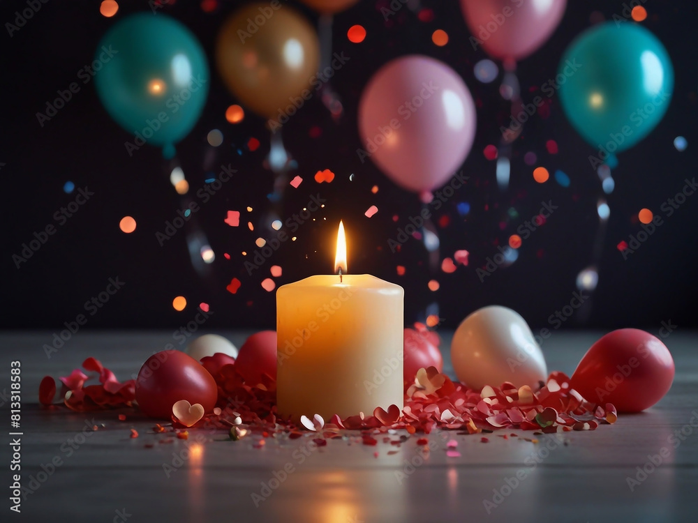 A Birthday banner background with Candlelight, 3d balloons and heart ai generative A Birthday banner background with Candlelight, 3d balloons and heart ai generative