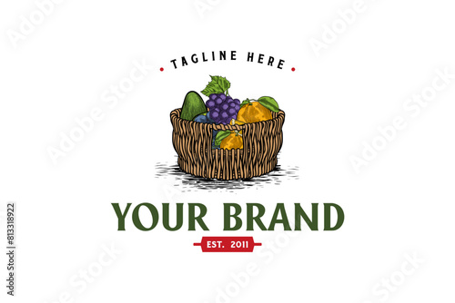 hand drawn fruit basket illustration logo © Ibnu