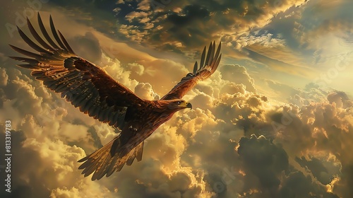 Soaring high above the clouds, the majestic eagle is a symbol of strength, freedom, and courage. photo