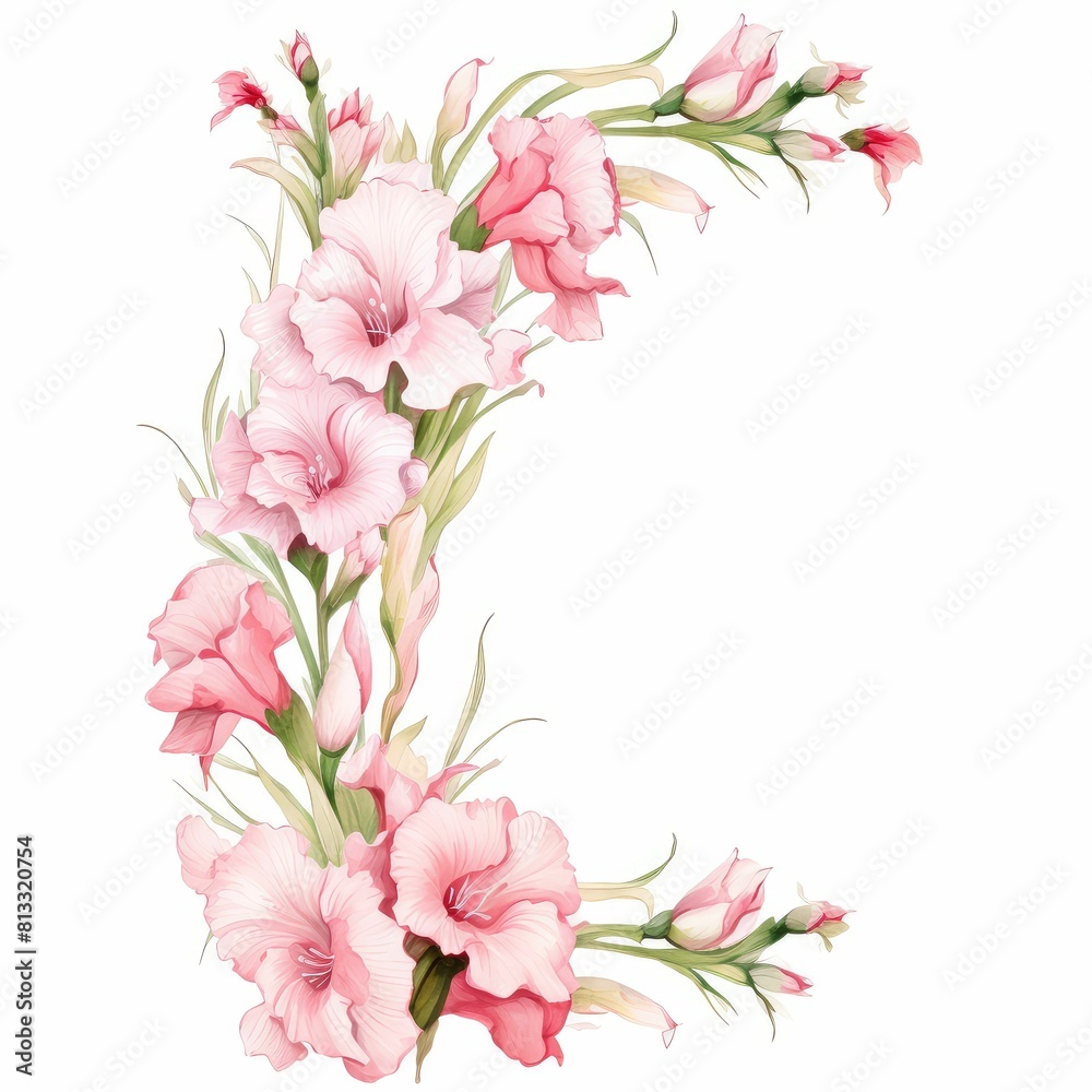 gladiolus themed frame or border for photos and text.tall spikes of colorful blooms. watercolor illustration, flowers frame, botanical border, Watercolor Flowers Frame.