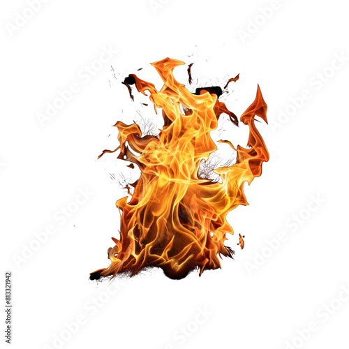 A close up of a flame with a white background photo