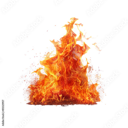 A large flame is lit on a white background photo