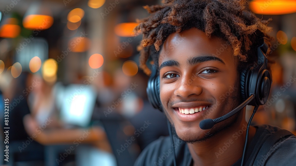 Young Black Man Working at Customer Service Young Black Man Working at Customer Service