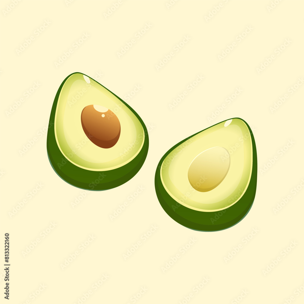 Graphic vector illustration of sliced avocado with brown seeds Graphic vector illustration of sliced avocado with brown seeds
