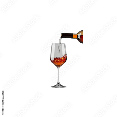 A bottle of wine is poured into a wine glass