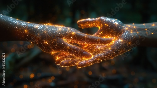 Luminous Touch: Magical Glowing Hands Connecting