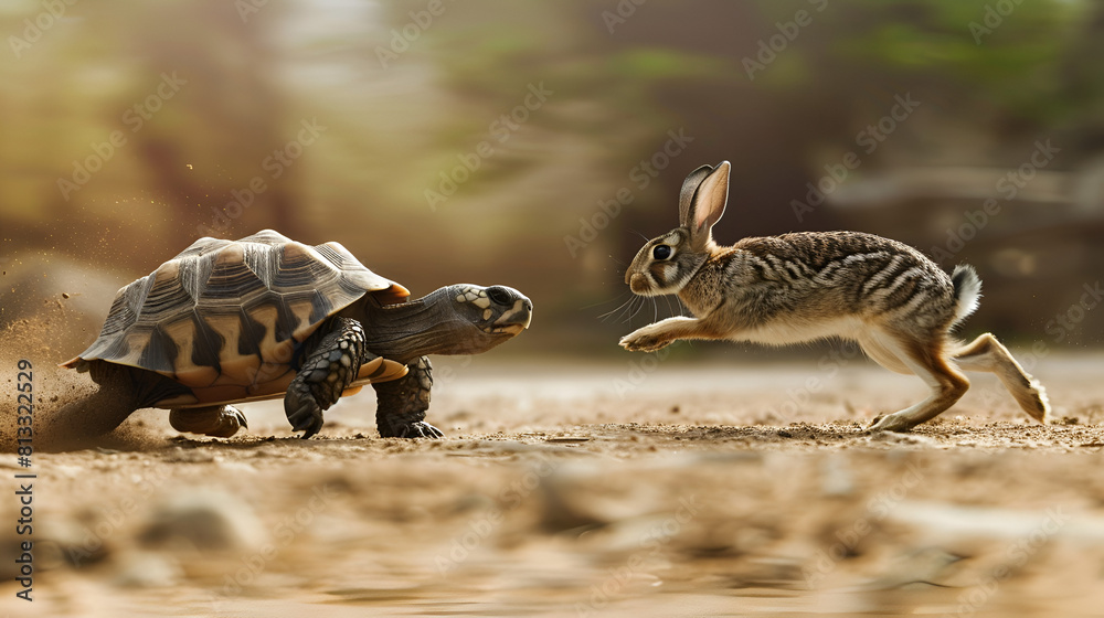 Naklejka premium The Rabbit or the Turtle ,generative ai