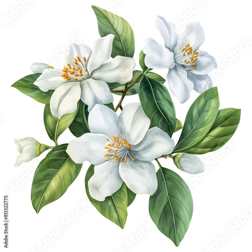 watercolor painting Neroli white flower isolated on transparent background.