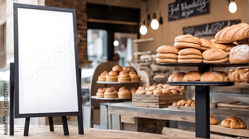  Blank advertising mockup board for advertisement at the bakery shop. 