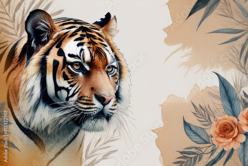 Tiger art poster  illustration design in painting style.