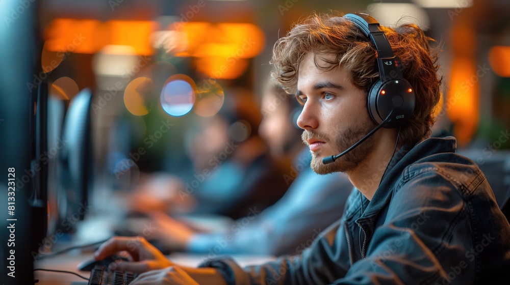 Focused Gamer Playing in Computer Tournament Focused Gamer Playing in Computer Tournament