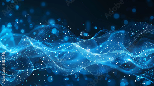 "Abstract blue tech backdrop with digital waves, dynamic network setup, AI neural connections, cyber quantum computing, and electronic global smarts"
