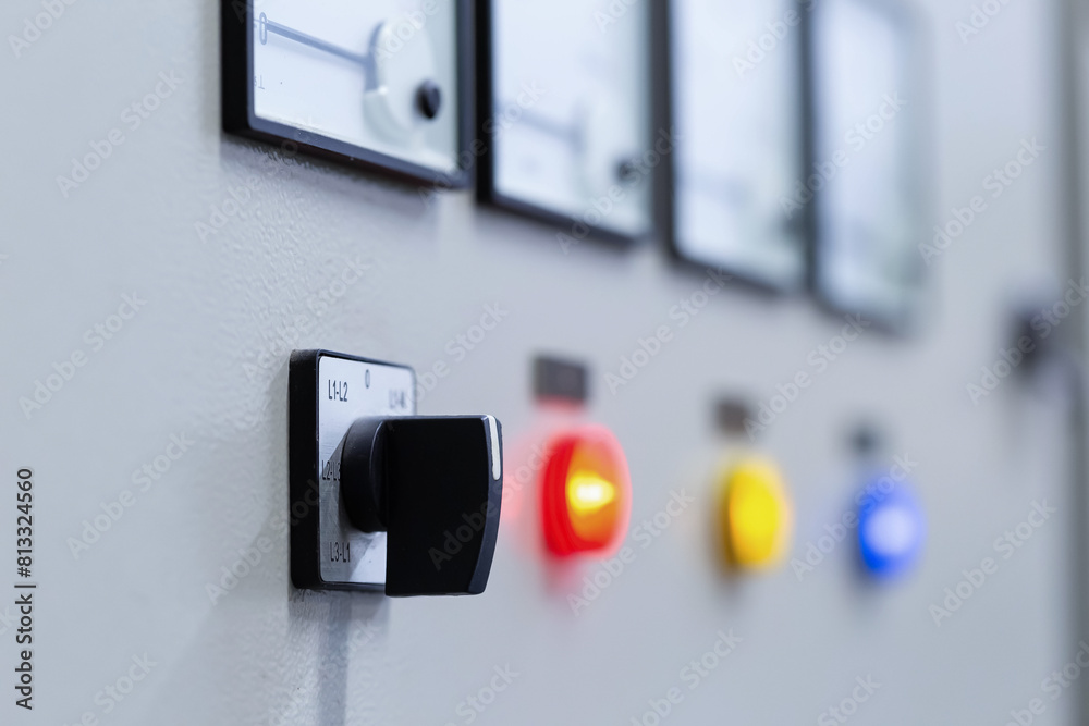 Concept of working on safety 3-phase electrical control cabinet in the electrical room Concept of working on safety 3-phase electrical control cabinet in the electrical room