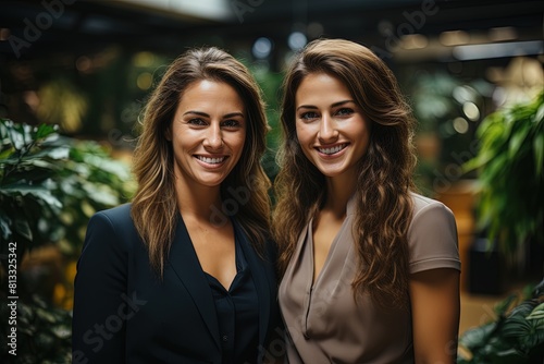 Two young sisters posing for a business photo.