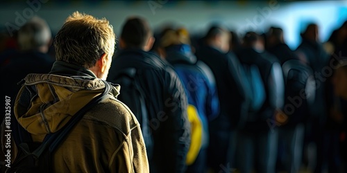 Crowded queue for work, people waiting patiently in the background 🚶‍♂️💼 A bustling scene of productivity and determination unfolding behind the scenes! 🌟👥