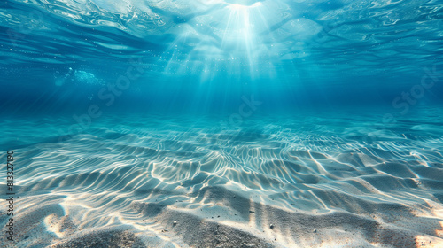 "Sandy ocean floor with blue tropical water above, clear underwater scene with the summer sun shining, making ripples in the calm sea" © Ameer