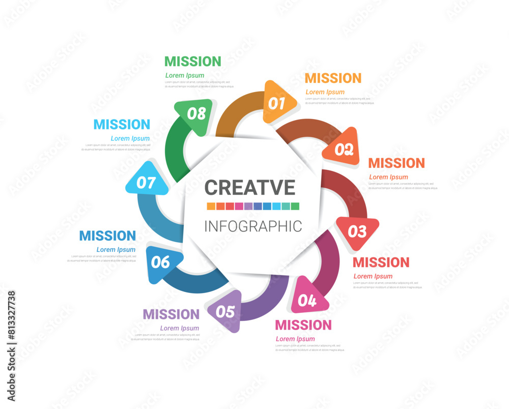 Fototapeta premium Template for cycle diagram, graph, presentation and round chart. Business concept with 8 equal options, parts, steps or processes. Startup layout for your project.