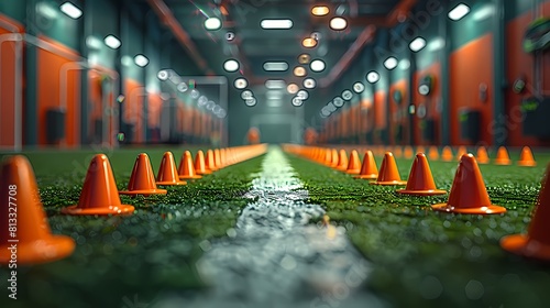 A mini indoor soccer field marked with cones and goals, encouraging friendly matches and soccer skills practice in a safe and controlled environment photo