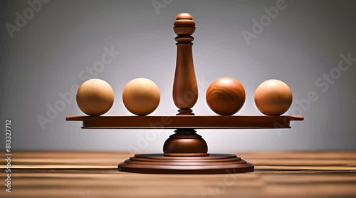 A Wooden Scale and Four Balls. Balancing Act