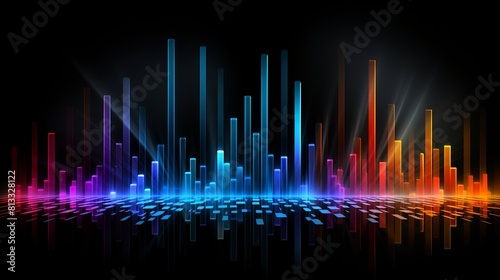 Abstract colorful rhythmic rainbow sound wave equalizer on black background
