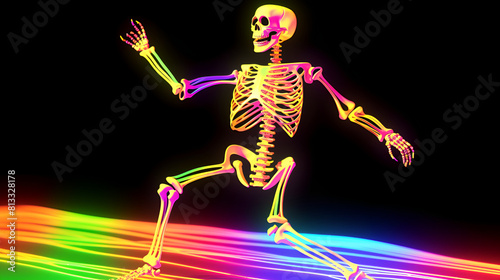 a man in neon with light on her skeleton Shining and Glistering on a dark background  © Hassan
