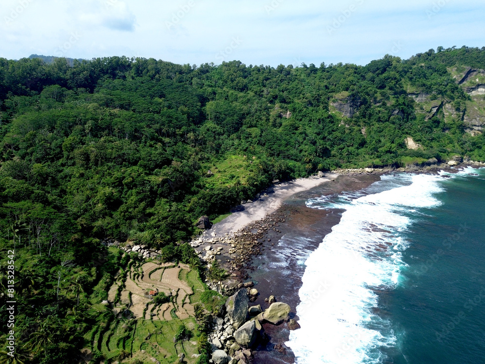 Aerial view of Pangasan beach in Pacitan, East Java, Indonesia Aerial view of Pangasan beach in Pacitan, East Java, Indonesia