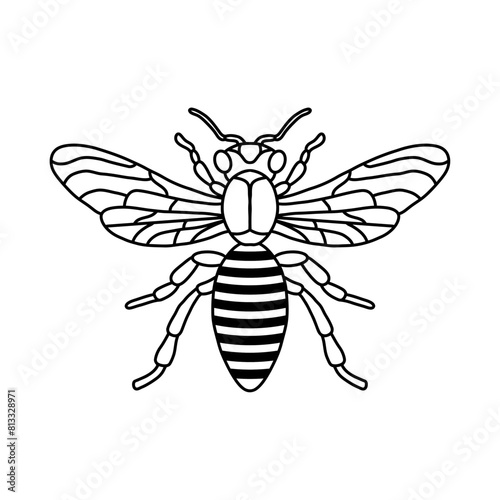 Bee outline black icon. Clipart image isolated on white background. Graphic illustration of insect silhouette vector drawing for honey products, package, design.