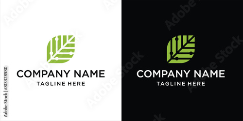 creative leaf shape technology logo, design inspiration, illustration, vector