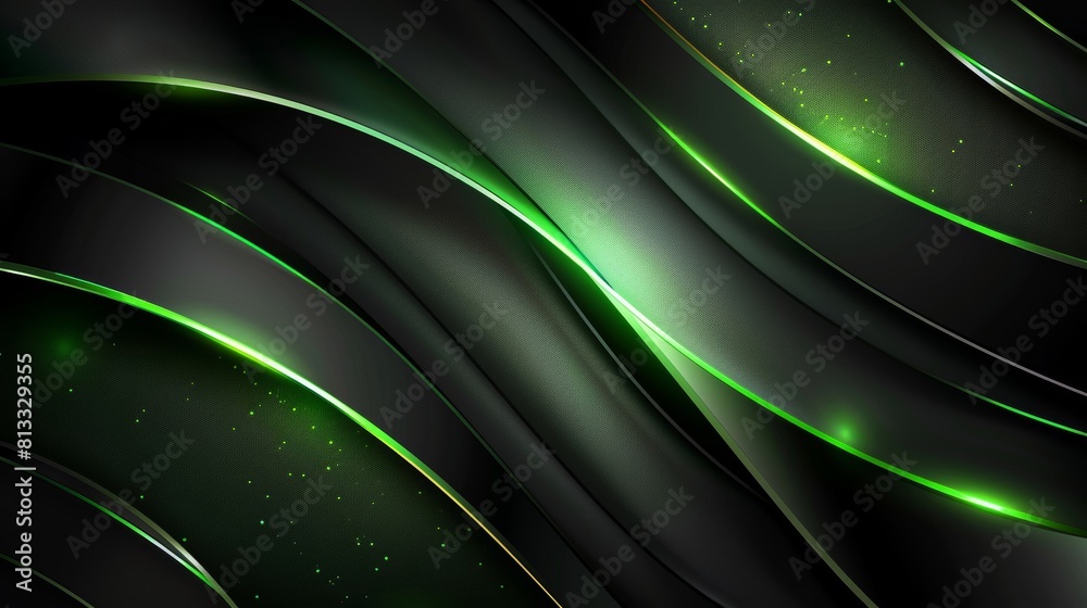 Obraz premium Dynamic black and green background with soft gradient lines and a lustrous metal texture for a modern tech aesthetic