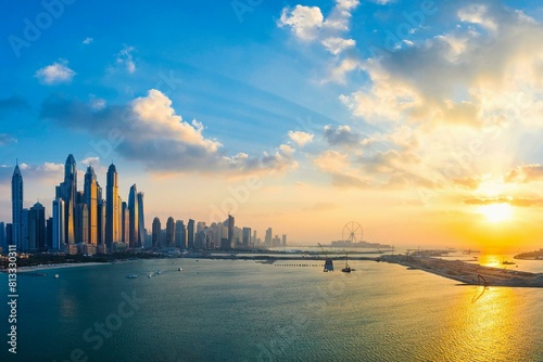 city skyline at sunset