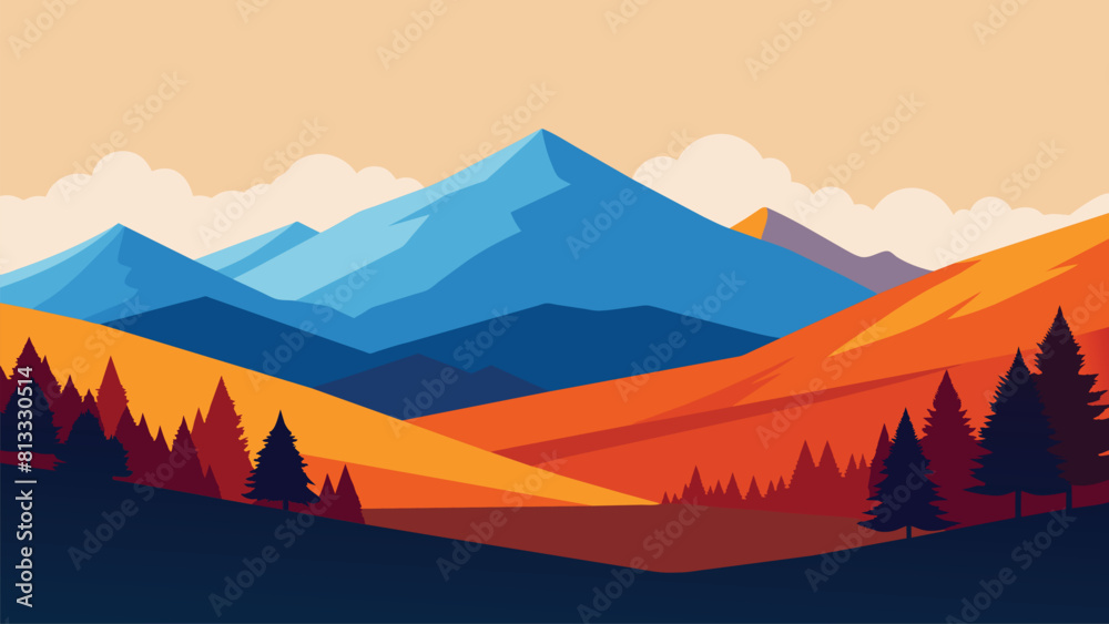 Colorful autumn landscape in the Carpathian mountains, Beauty of nature flat vector illustration Background
