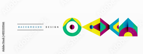 Eyecatching logo design for Oka brand featuring a dynamic combination of triangles, circles, and rectangles in electric blue and magenta colors. Unique font and graphics make it stand out